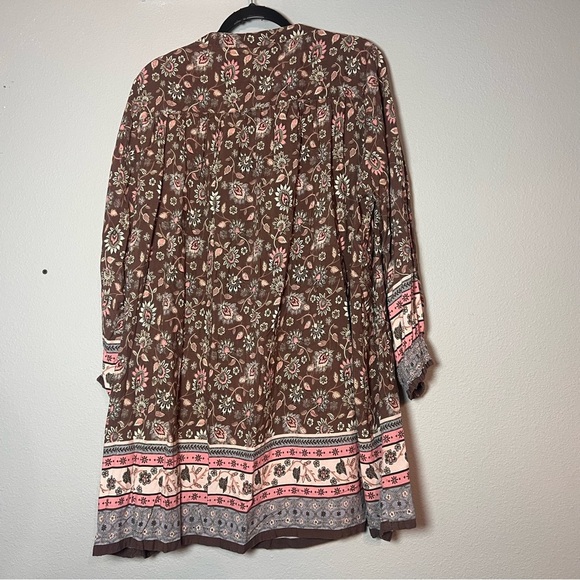Natural Life Mini Dress Tunic Floral Brown Pink Boho Size Medium - Picture 7 of 10